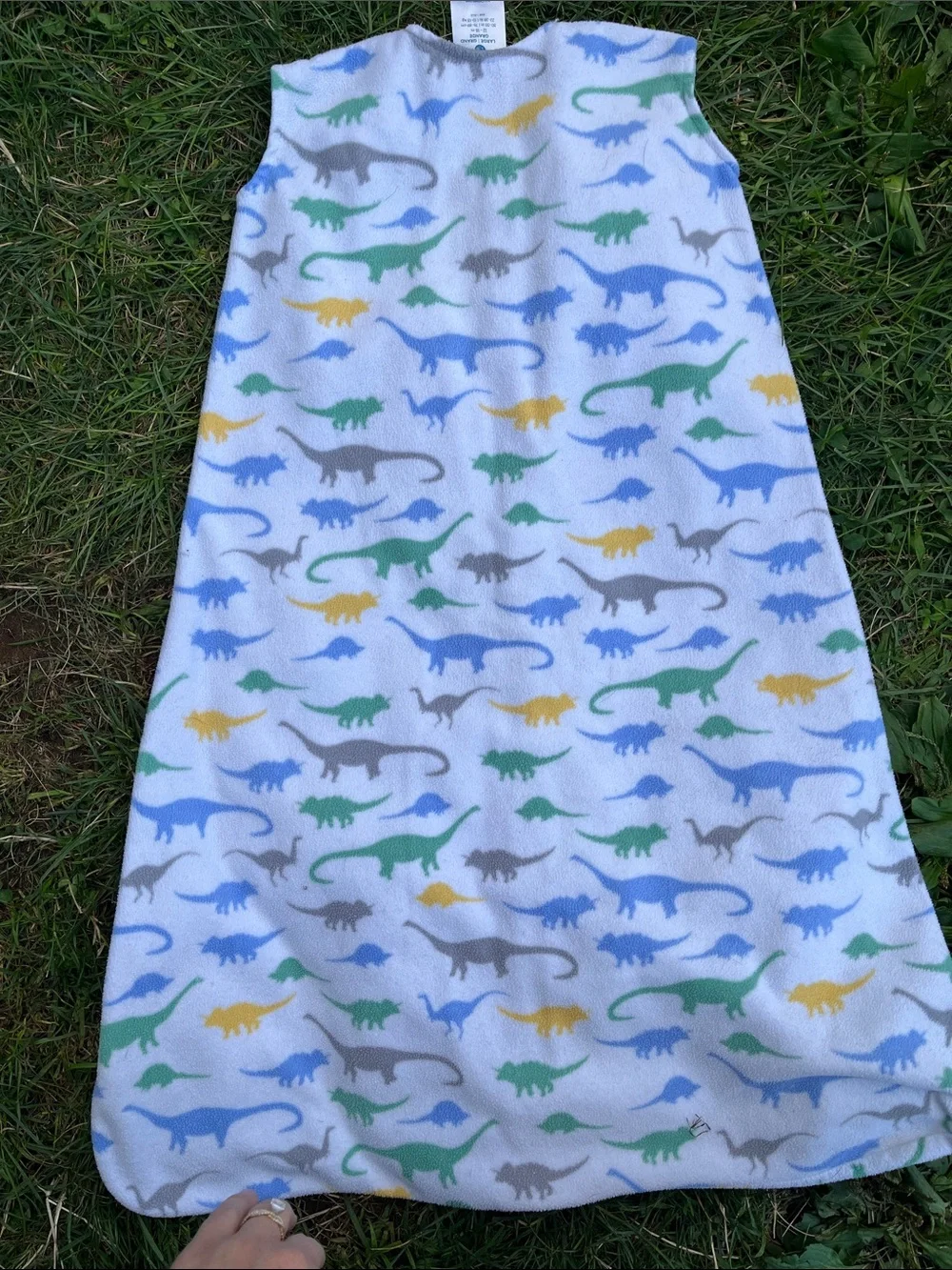 Halo White Fleece Sleep Sack with Blue, Green, Gray & Yellow Dinosaurs